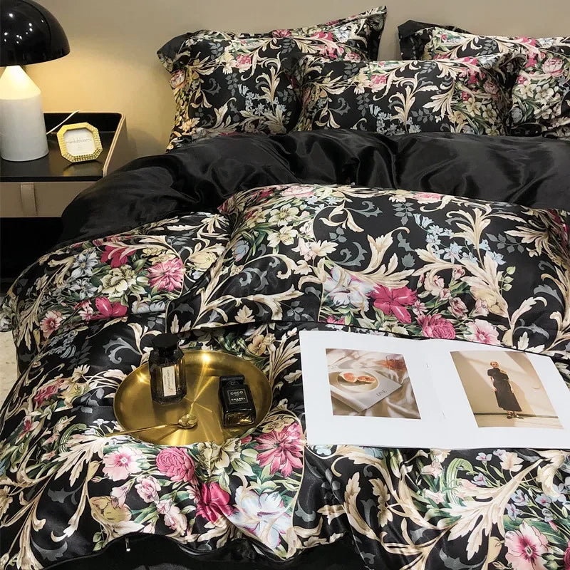 High-end Natural Mulberry Silky Blending Duvet Cover Set with Sheets,  Satin Blending, Silky Bedding Set,  Luxury Queen Bedding Sets