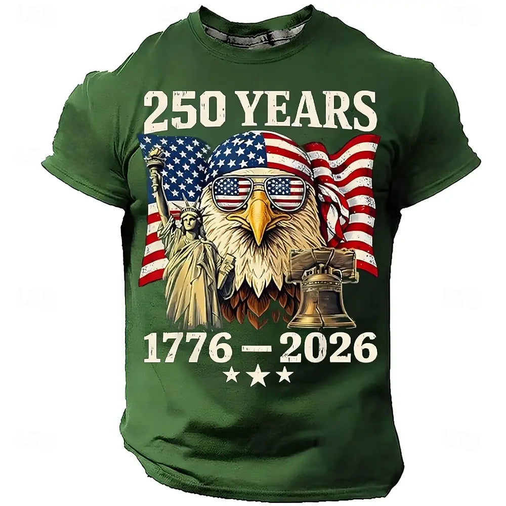 America 250th Birthday Eagle Flag 250 Years 1776-2026,  PRINTED Unisex Men's  and Womens T-Shirt, Casual  Vintage -style Clothing