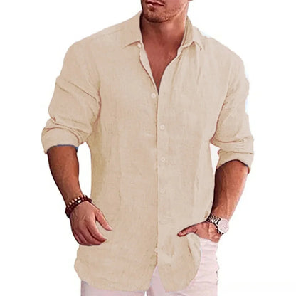 Cotton /Linen Autumn Men's Long Sleeve Shirt, Solid Colors, Casual Style,  Plus Sizes also