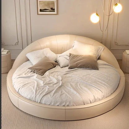 Italian Minimalist Aesthetics,  Round Bed, Light Luxury, Cream Wind Princess Bed,  Wedding Bedroom, Sleeping Home Furniture