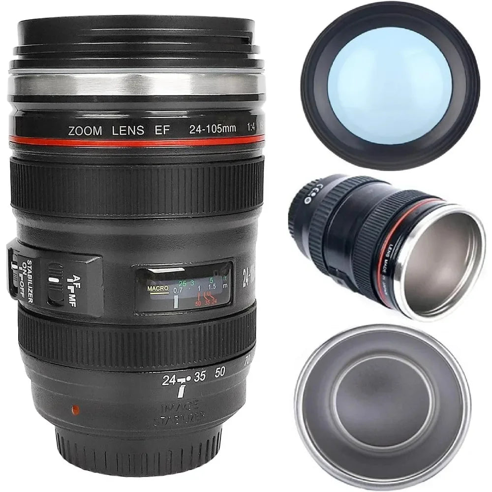 1pc SLR Lens  COFFEE CUP Camera.  Camera Lens Model, Stainless Steel Casual Cup with Lid,  Coffee Mug White/ Black.  Coffee Mug /Creative Gift FOR The photographer IN YOUR FAMILY.  PS:  Its almost FATHERS DAY!!!!!