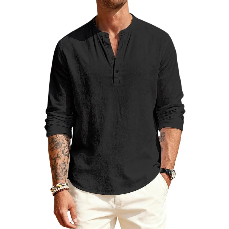 Cotton T - Shirts with Long Sleeves. Casual Henley, 9  or 10 Solid Colors  of  T-shirts for Men.