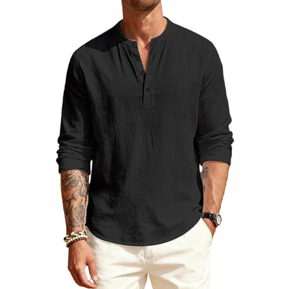 Cotton T - Shirts with Long Sleeves. Casual Henley, 9  or 10 Solid Colors  of  T-shirts for Men.