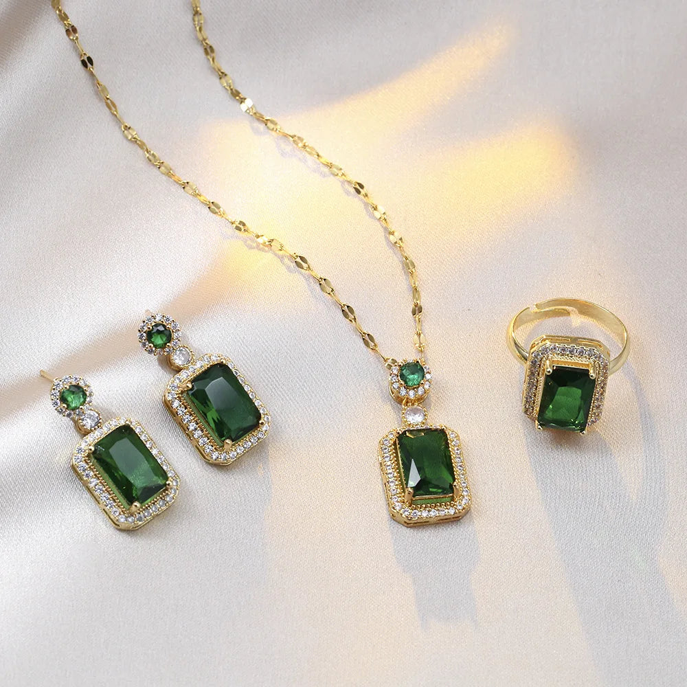 4PC  Set of Exquisite Quadrate Rhinestone Necklace Earrings Ring.  Jewelry  ( Fashion ) Bridal Gifts, MOTHERS DAY!!!