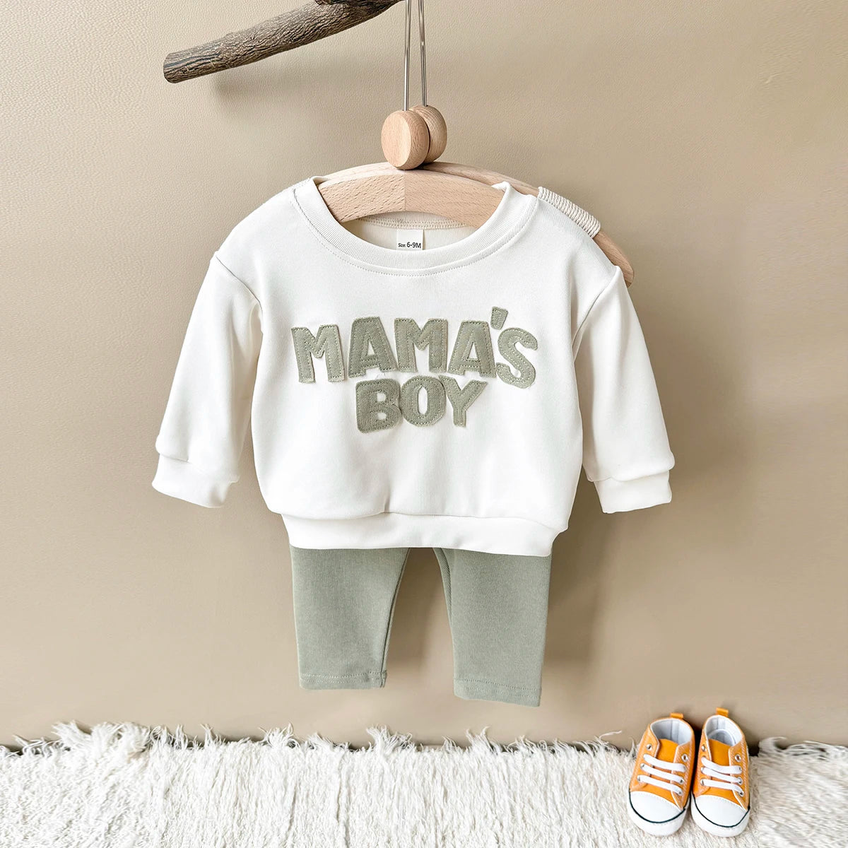 2025 Baby Boy Clothes MAMA'S BOY Sets,  Fall Outfit with  Sweatshirt Top  and Pants.  2Pcs Long Sleeve Winter Warm Infant Suit