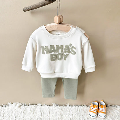 2025 Baby Boy Clothes MAMA'S BOY Sets,  Fall Outfit with  Sweatshirt Top  and Pants.  2Pcs Long Sleeve Winter Warm Infant Suit