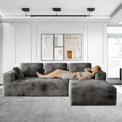 106" Corduroy Sectional Couch, Boneless L Shaped Couch with Deep Seat, Cloud Foam Sofa with Oversized Chaise,, Customized