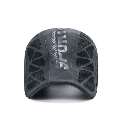 MenS  Quick- Dry Hat.  Golf,  Driving ,Cycling, All Sports.   Letter Print Newsboy Flat.  Summer Baseball Caps  thats Breathable,  Net,  Mesh Sunhat. There are 2 Colors with some availability and a they are NAVY and GRAY.  Co