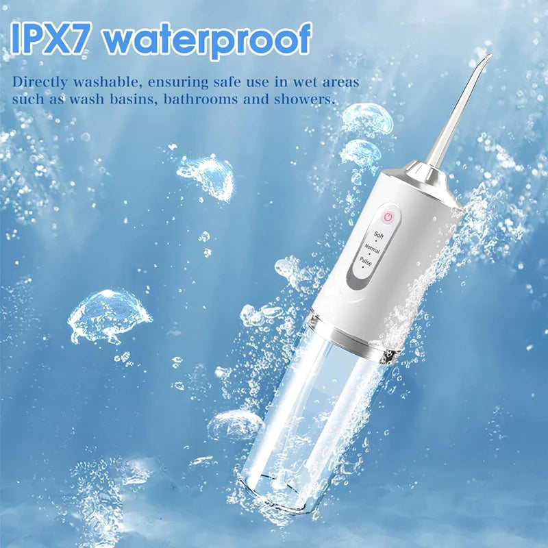 USB Portable Oral Irrigator,  Water Flosser,  Dental Water Jet Tools, Pick Cleaning Teeth 200ML,  4 Nozzles for Mouth Oral Cleaning