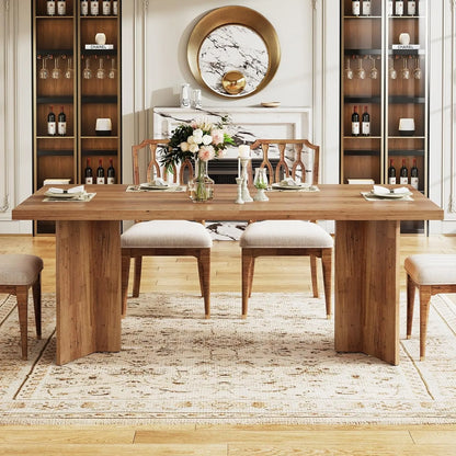 63-inch Dining Table for 4-6, Farmhouse Kitchen Table with Large Tabletop, Rectangular Eating Table for Dining Room, Living Room