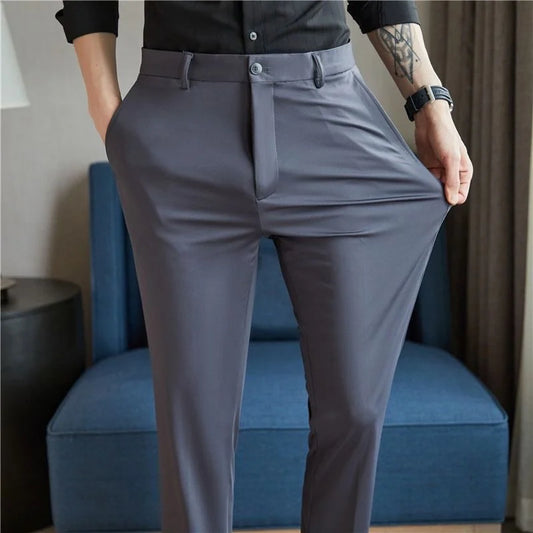 29-42 Men's Summer Pants, Thin Straight Stretch Casual Pants with No Trace No Ironing,  Fabric Silky and Cool Feeling