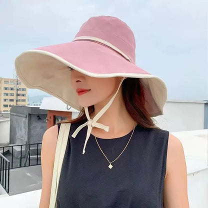 1pc Polka Dot Ribbonbucket Hat for Women, Large Wide Brim Summer Sun Hat,  Breathable Sunscreen Visor Cap for Beach, Sun,  Travel