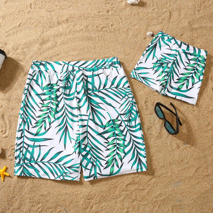Matching Outfits for family,  Leaf Printed Swimsuit, Floral Full Print Multi-color One-piece Matching Swimwear