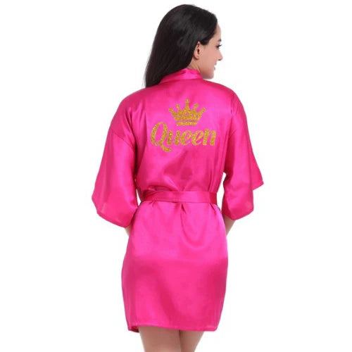 King/ queen glitter writing on back for men and  women,  robe,  satin,  crown design,  honeymoon couple,   kimono robes