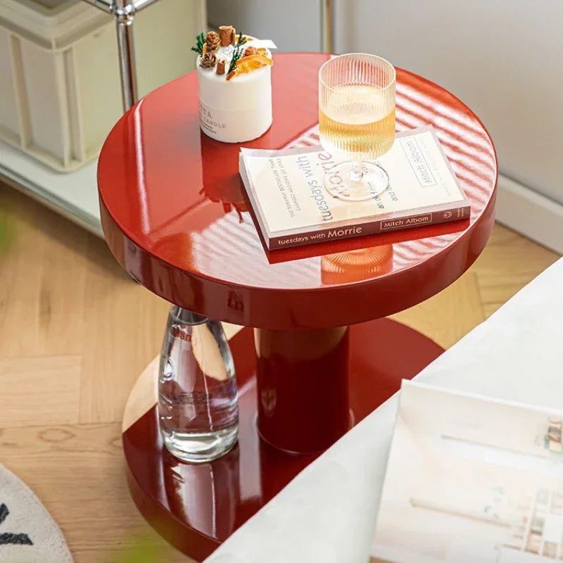 Creative Solid Wood Sofa Side Table, Red Coffee Table, Home Furniture