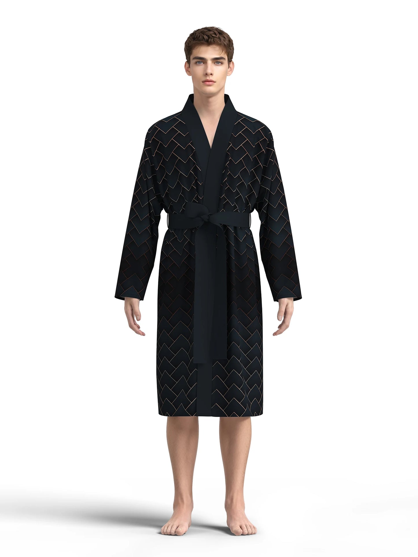Men's. robe 3D digital full-print casual bathrobe.  Spring and summer,  thin,  quick-drying  robe with belt.