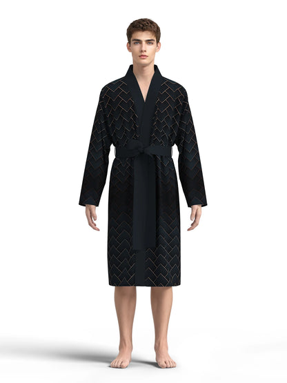 Men's. robe 3D digital full-print casual bathrobe.  Spring and summer,  thin,  quick-drying  robe with belt.