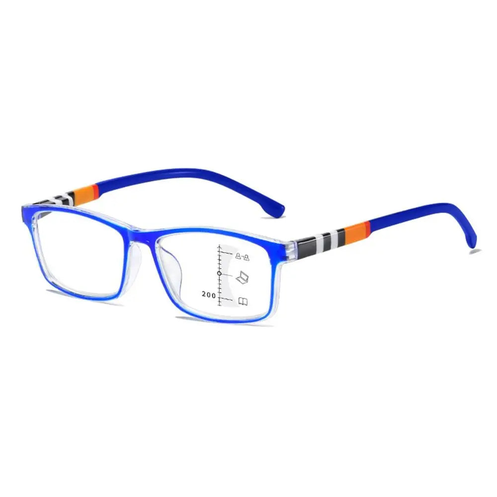 Multifocal Anti-Blue Light Reading Glasses, Progressive Near /Far, Blue Ray Blockin, Square Eyeglasses, Eye Protection Ultralight.  Two colors.  As shown, BLUE and also BLACK