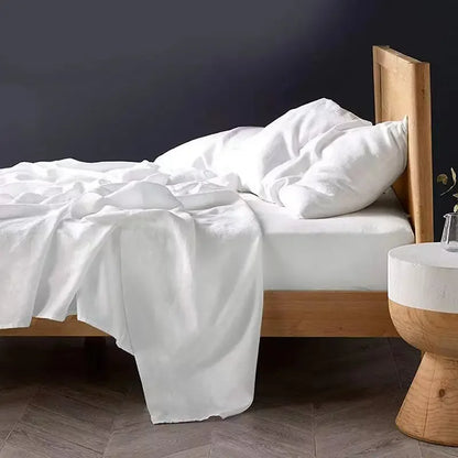 3PCS 100% Washed Linen Sheet Set Natural Flax Bed Sheets 2 Pillowcases Breathable, Soft Farmhouse Bedding,  Bedsheet Flat Sheet