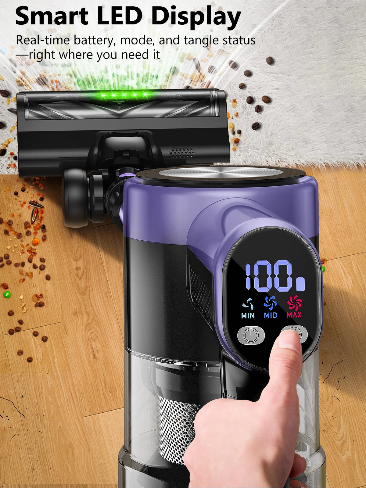 500W/55KPA Self-Standing Cordless Vacuum Cleaner,60 Mins Handheld Vacuum Cleaners,Smart LED Screen Vacuum for Carpet/Pet Hair