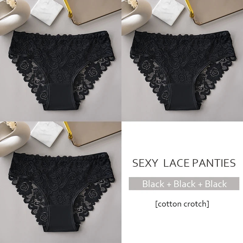 3PCS/Set  of . Luxury Floral Embroidery Lace Panties.  Womens  Briefs,  Sexy Lingerie,  Female Underwear,  Ladies Breathable Underwear