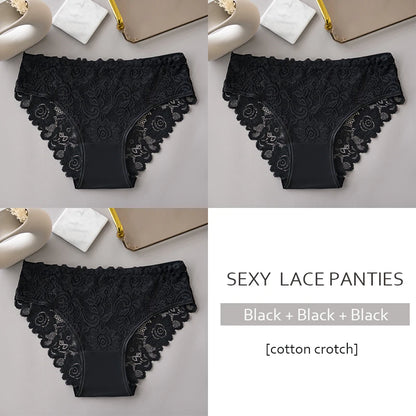3PCS/Set  of . Luxury Floral Embroidery Lace Panties.  Womens  Briefs,  Sexy Lingerie,  Female Underwear,  Ladies Breathable Underwear