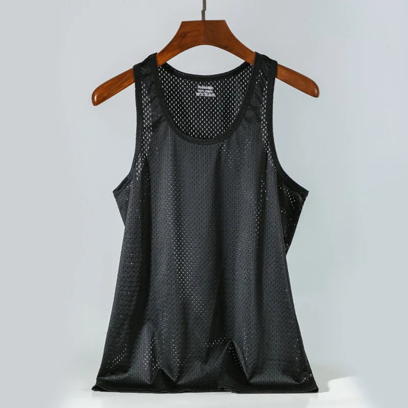 Men's Ice Silk Mesh Tank Tops,  Gym Stringer, Transparent Bodybuilding Sleeveless Shirt  for Fitness.