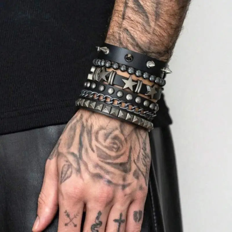 1 Set Bracelets For Men and  Women.   Spike,  Rivets, PU Leather Bracelet Bangles,  Jewelry Gift