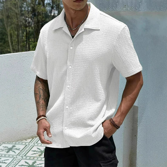 Men's Casual Shirt Summer Short Sleeve Male Clothing Hip Hop Streetwear Plus Tops Black White Tee Fashion Baggy Shirt For Men