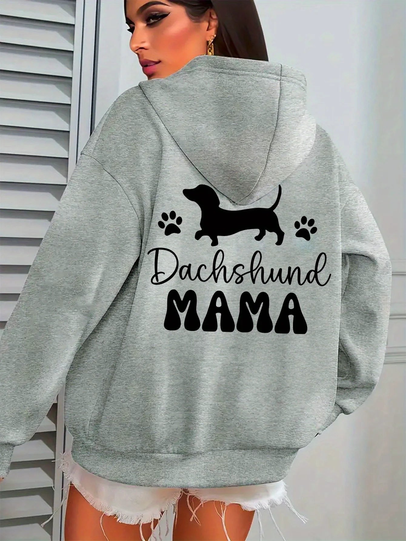 Dachshund Mama Funny Dog Printing.  Ladies Hoody with Round Neck and Long Sleeves.  Autumn Winter Hoodies