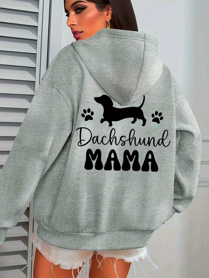 Dachshund Mama Funny Dog Printing.  Ladies Hoody with Round Neck and Long Sleeves.  Autumn Winter Hoodies