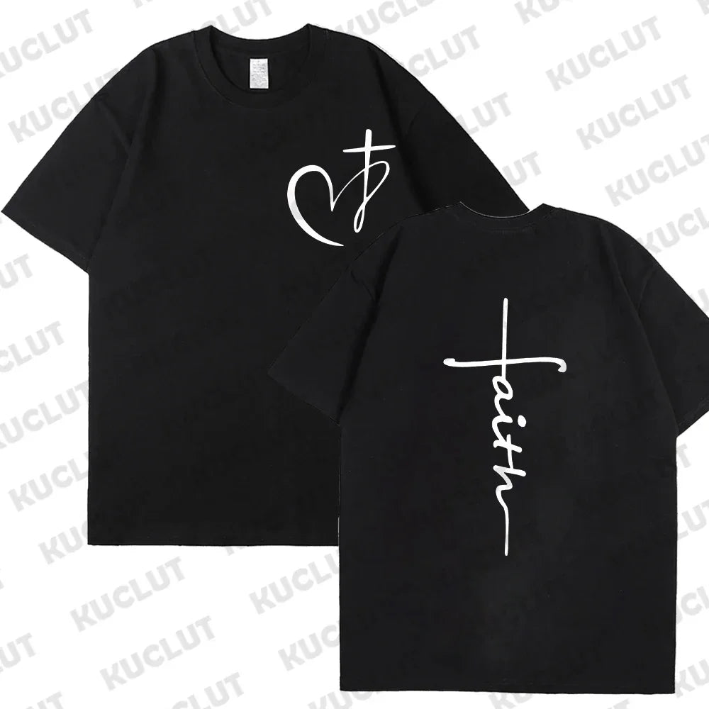 Heart Cross Print Christian T-shirt for Men or Women. Summer,  Plus Size Tee Shirt, Oversized T Shirt
