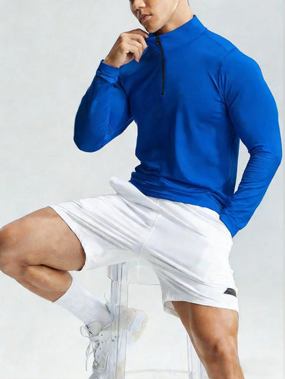 Men's Quick Dry Half-Zip Long Sleeve Sport Shirt.  Solid Colors,  Breathable,  Gym Fitness,  Running, ,Multi Colors, 1PC Workout Yoga