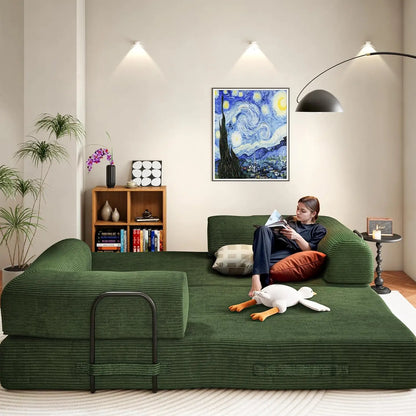 79" Convertible Sofa Bed, Boneless Corduroy Sleeper,  Foldable Modular Couch, Memory Foam Compressed Sofa in A Box, Customized