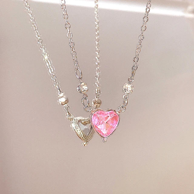 Pink Planet Heart Zircon Pendant Necklaces/ Women Fashion Aesthetic Clavicle Chain. Perfect Gift for MOTHERS DAY, Valentines Day, any special occasion