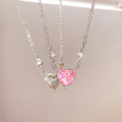 Pink Planet Heart Zircon Pendant Necklaces/ Women Fashion Aesthetic Clavicle Chain. Perfect Gift for MOTHERS DAY, Valentines Day, any special occasion