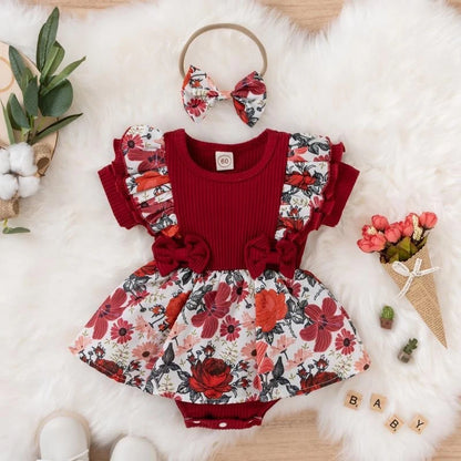 Summer Baby Girl Dress With Bowknot. Striped Jumpsuit, Cotton Dress For Newborn, Floral Clothes for Baby, Crawling Clothes