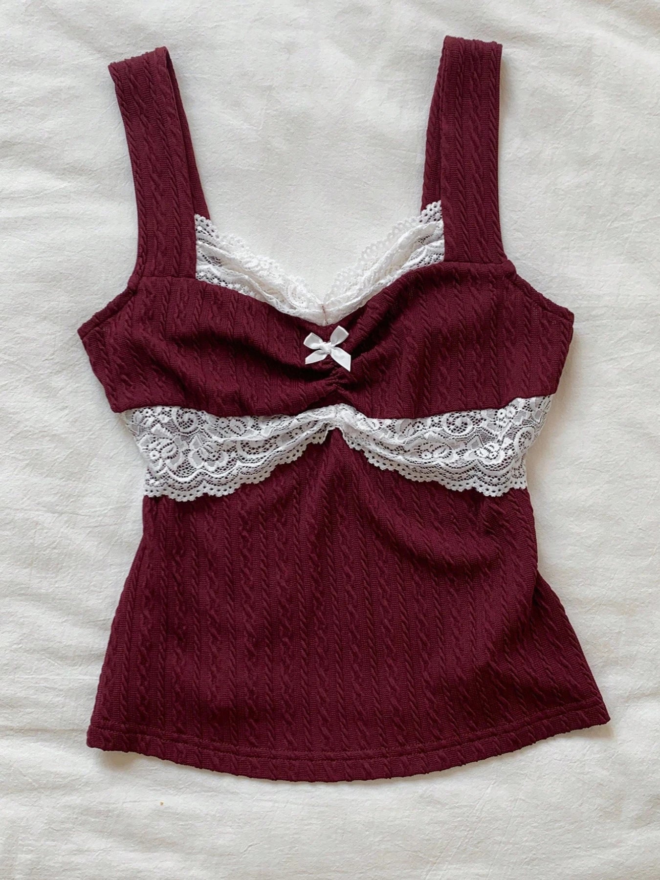 , summer fashion patchwork,  lace bow decoration,  versatile top for warm weather