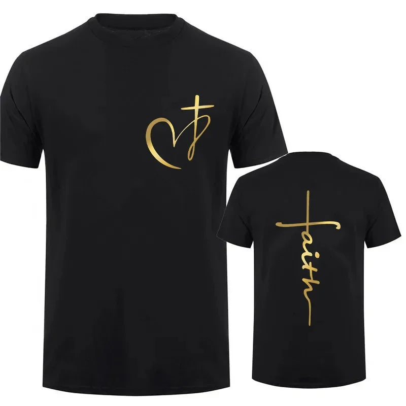 Heart Cross Print Christian T-shirt for Men or Women. Summer,  Plus Size Tee Shirt, Oversized T Shirt