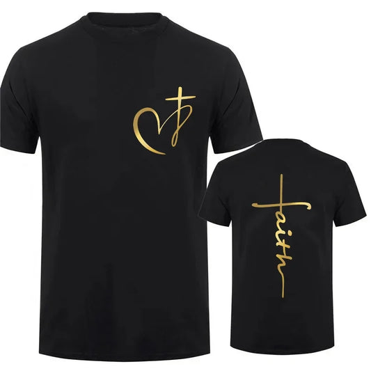 Heart Cross Print Christian T-shirt for Men or Women. Summer,  Plus Size Tee Shirt, Oversized T Shirt