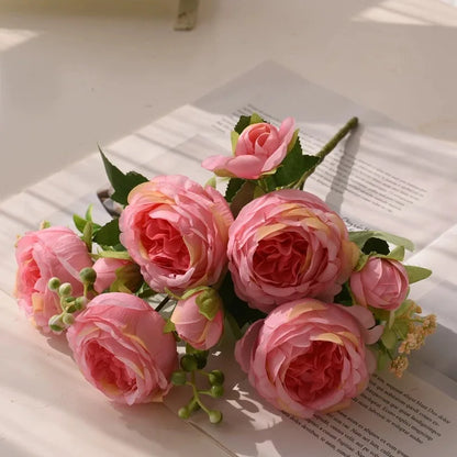 30cm Rose Pink Silk Bouquet of Peony Artificial Flowers.  5 Big Head 4 Small Bud.  MOTHERS DAY Gift!!!  Wedding, Home Decoration Artificial Flower