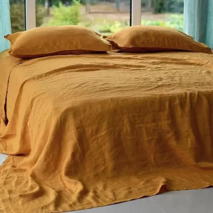 3PCS 100% Washed Linen Sheet Set Natural Flax Bed Sheets 2 Pillowcases Breathable, Soft Farmhouse Bedding,  Bedsheet Flat Sheet