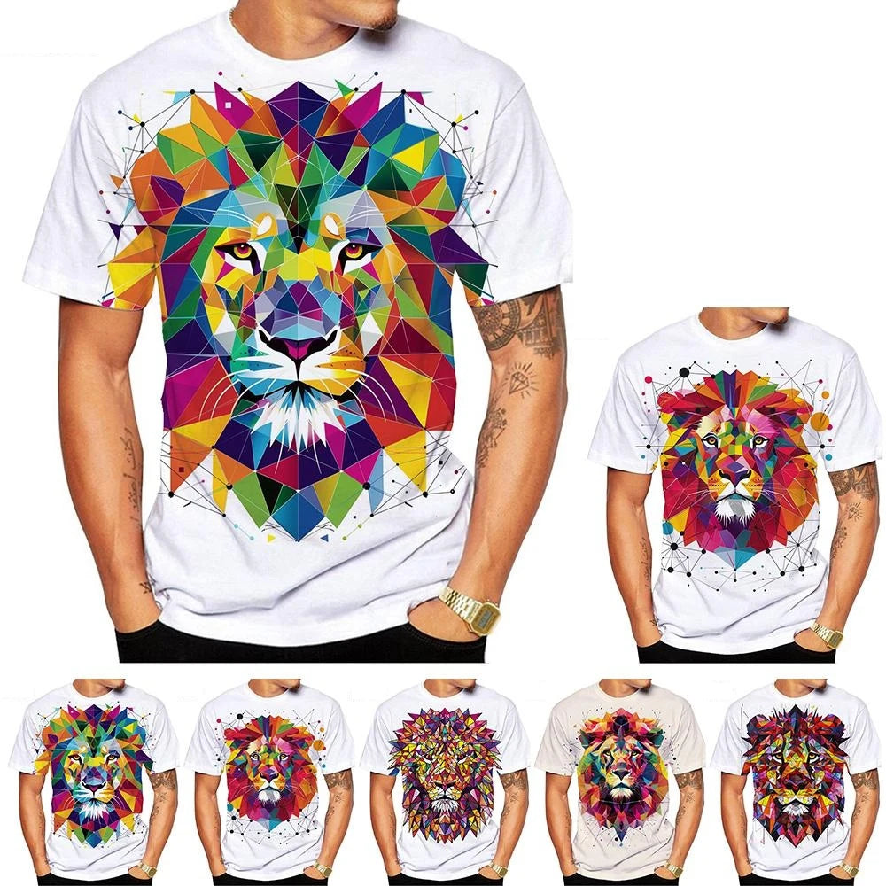 New Fashion Men's and Women's,  Kids O Neck 3D HD Printed Geometric Lion Pattern T-shirt.   Street Style,  Unisex Fashion Top 100-6XL
